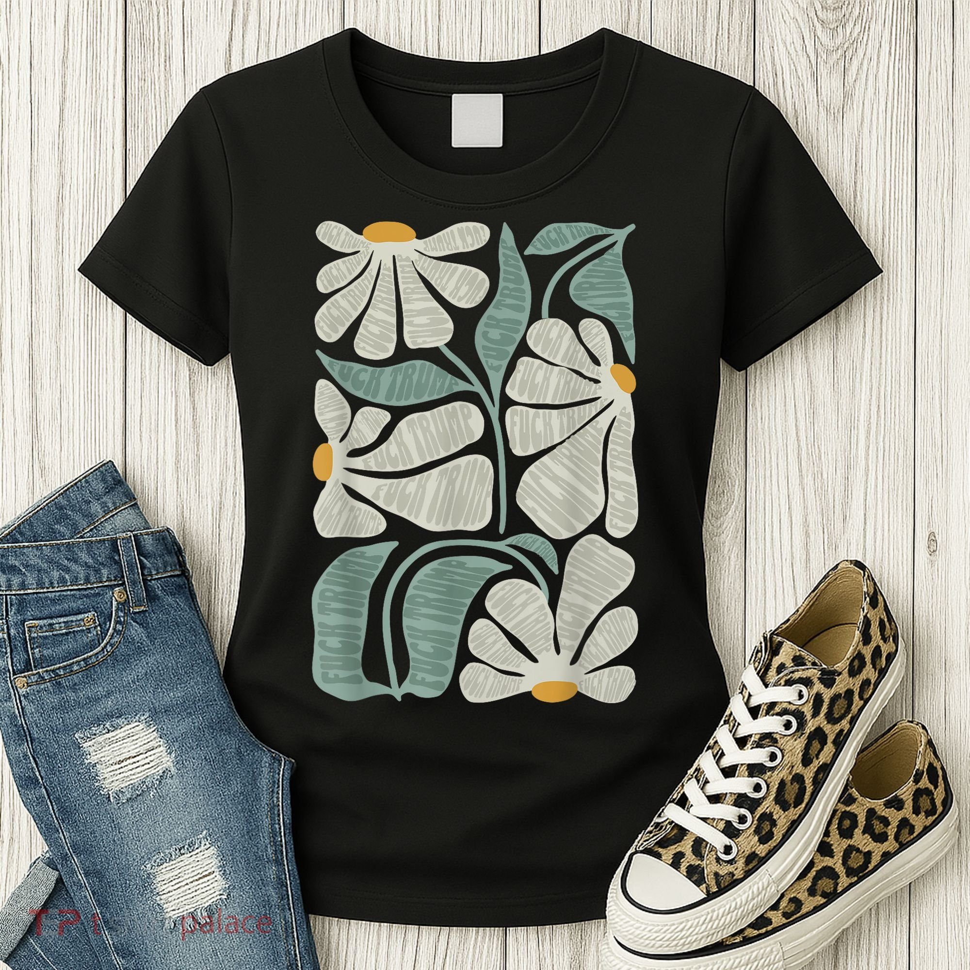 Subtle Boho Flowers Anti Trump Anti Maga Kamala Harris Voter Women's T-Shirt