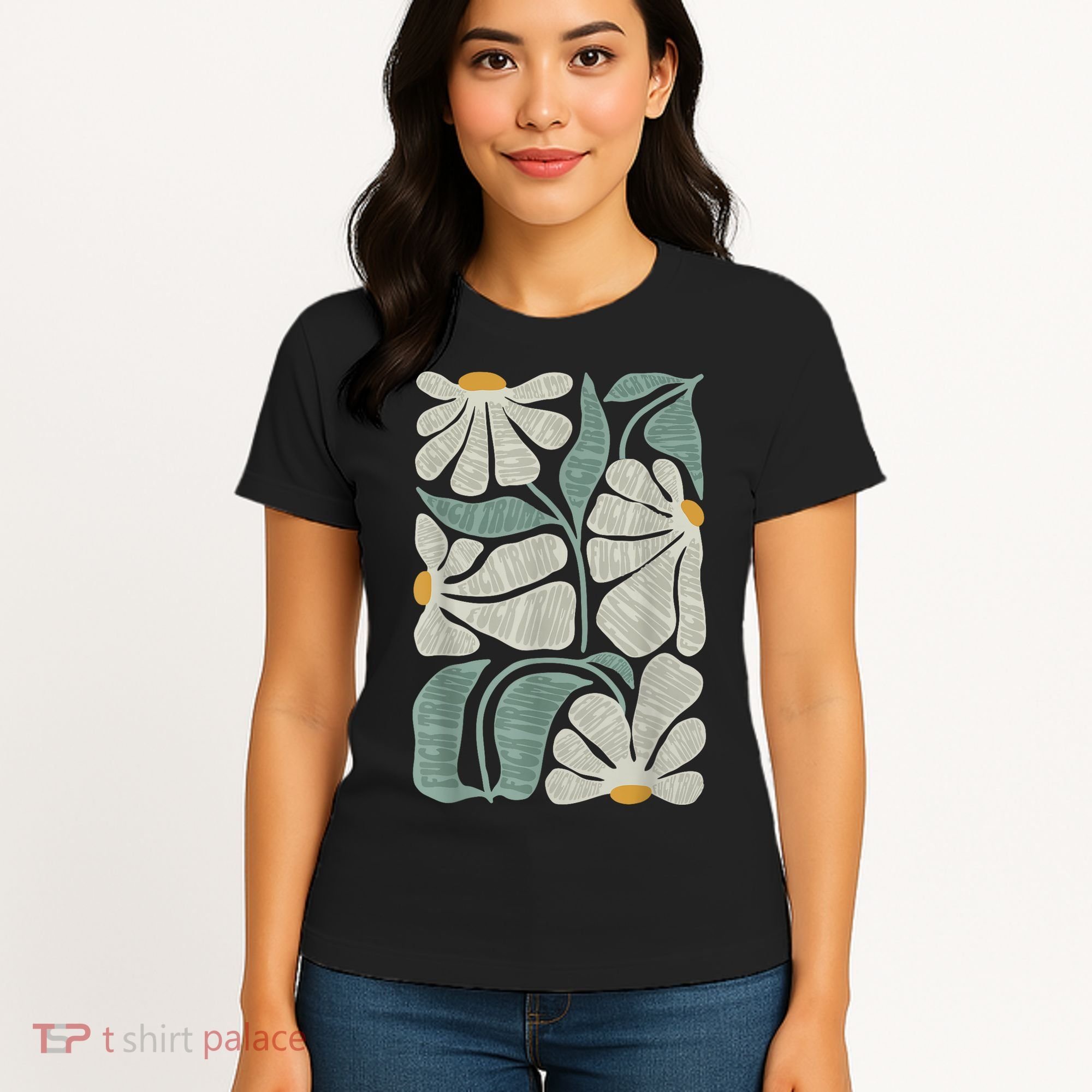 Subtle Boho Flowers Anti Trump Anti Maga Kamala Harris Voter Women's T-Shirt