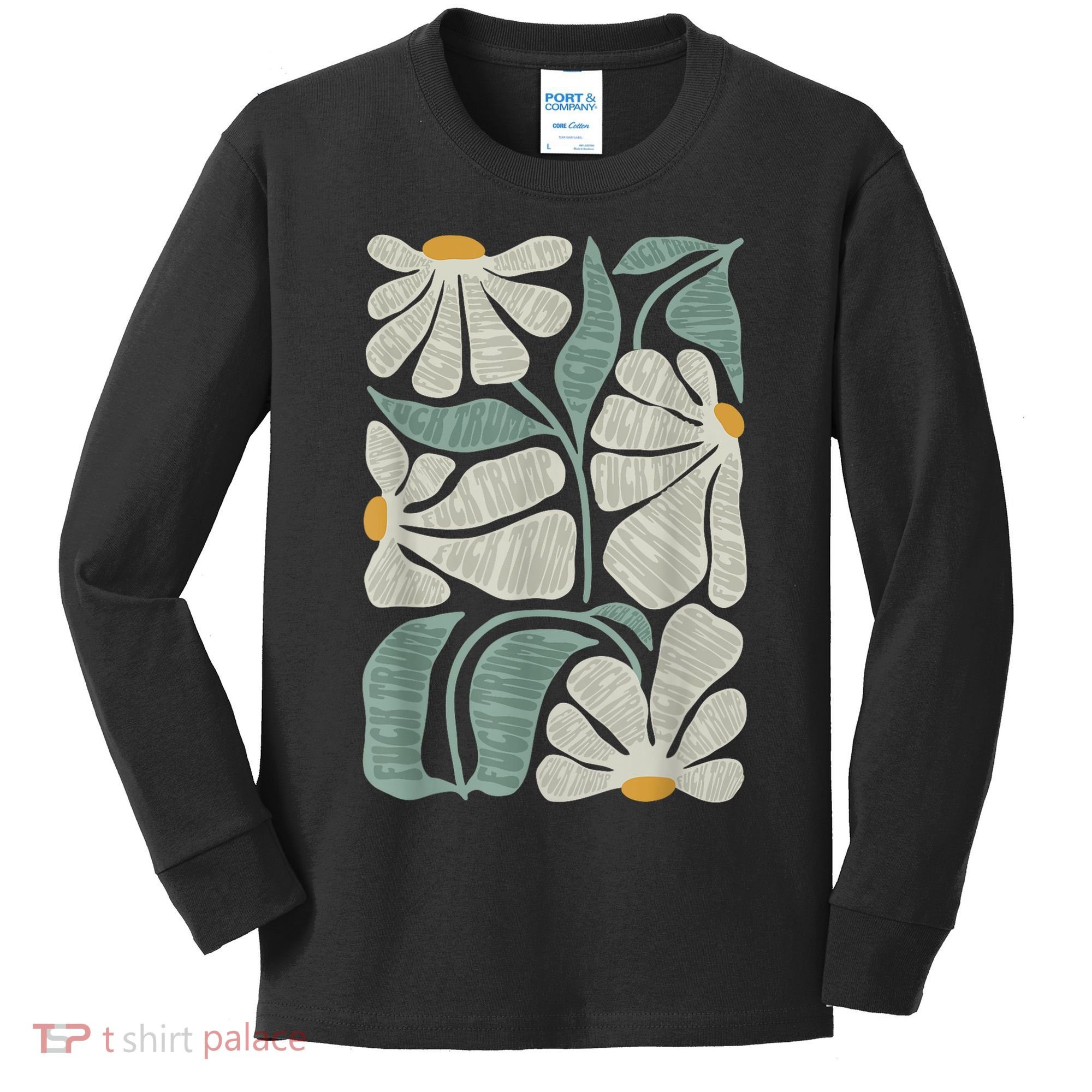 Subtle Boho Flowers Anti Trump Anti Maga Kamala Harris Voter Kids Long Sleeve Shirt