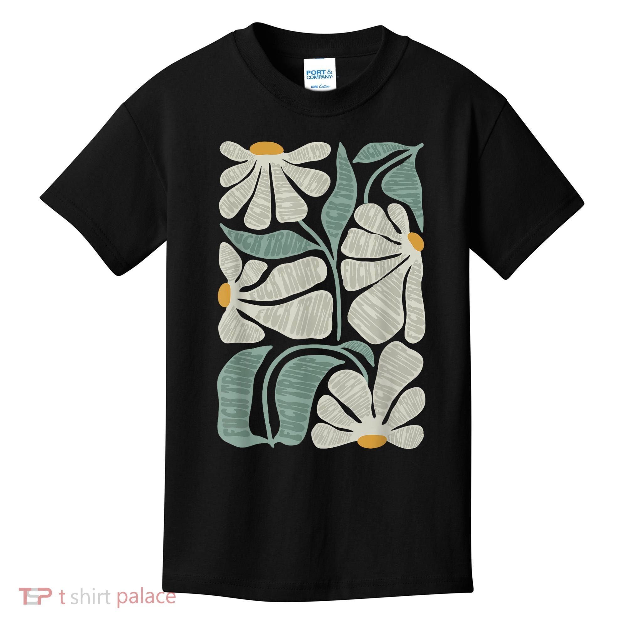 Subtle Boho Flowers Anti Trump Anti Maga Kamala Harris Voter Kids T-Shirt