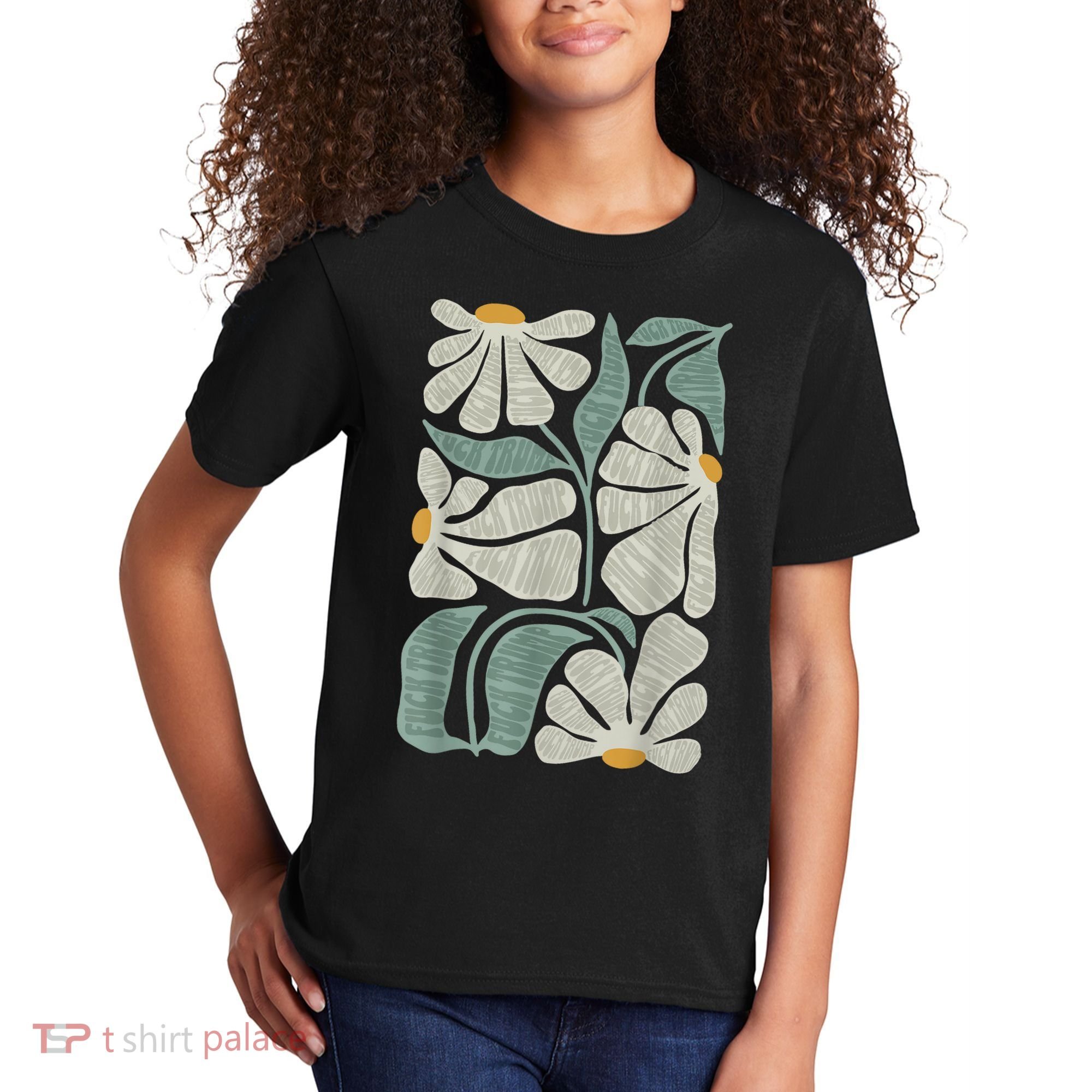Subtle Boho Flowers Anti Trump Anti Maga Kamala Harris Voter Kids T-Shirt