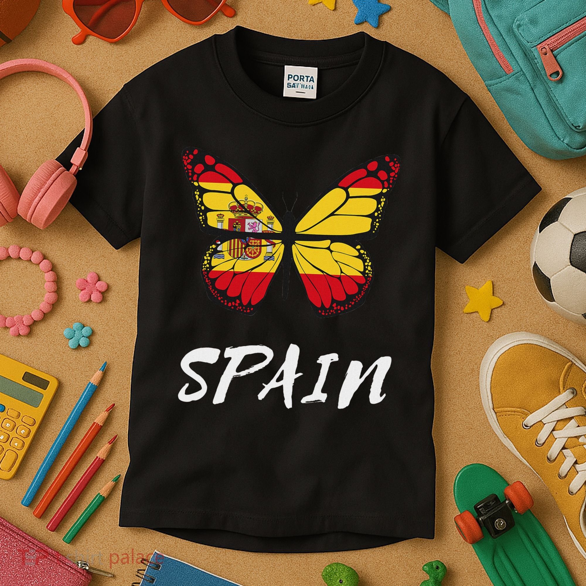 Spain Butterfly Flag España Pride Spanish Roots Kids T-Shirt