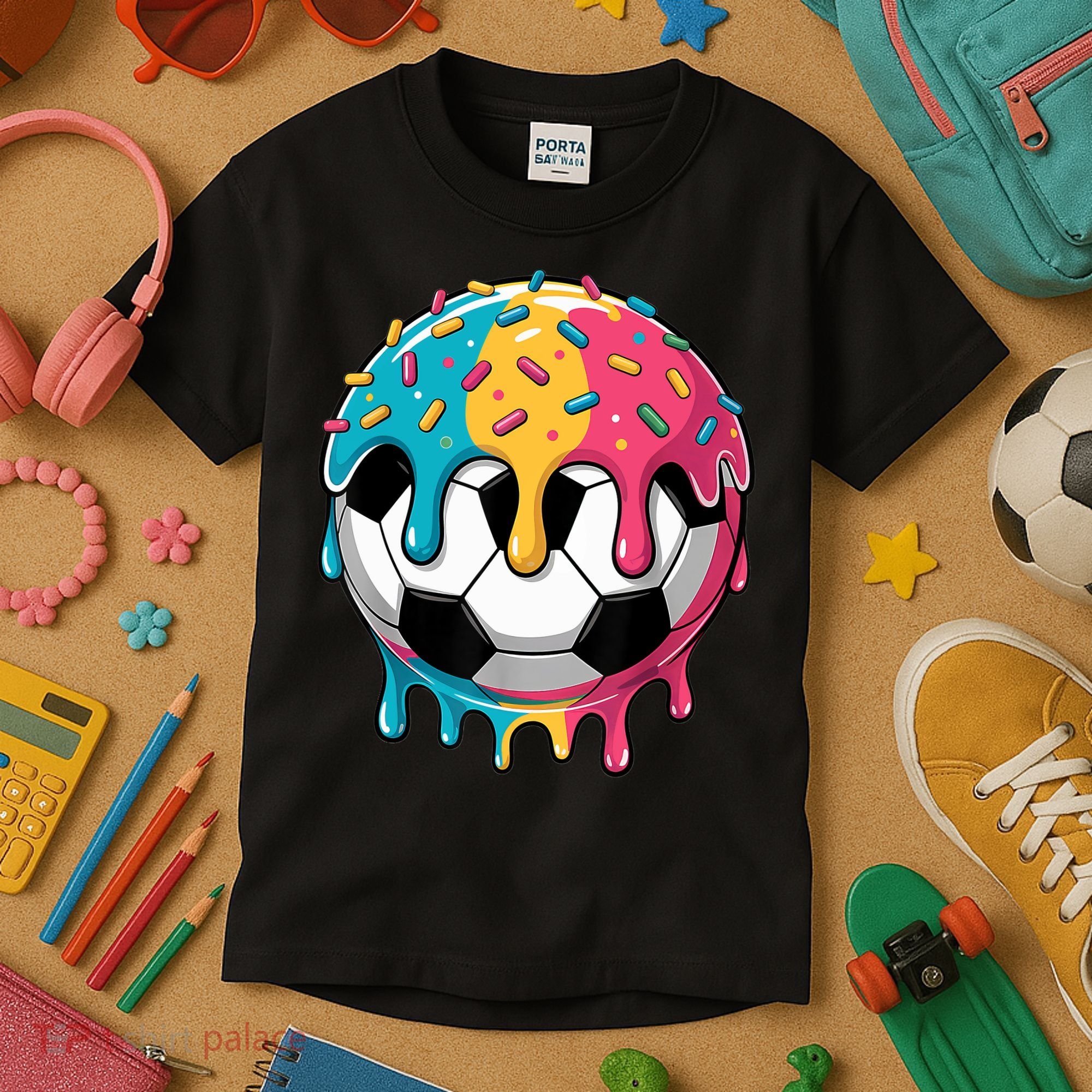 Soccer Boy Girl Ice Cream Soccer Drip Kids T-Shirt