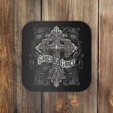 Saved By Grace Christian Graphic Design Gothic Cross Coaster