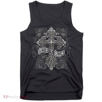 Saved By Grace Christian Graphic Design Gothic Cross Tank Top