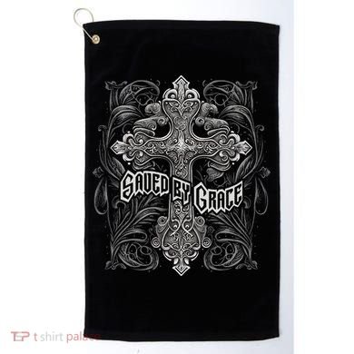 Saved By Grace Christian Graphic Design Gothic Cross Golf Towel