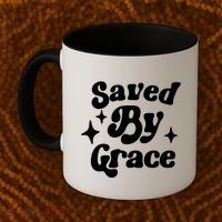 Saved By Grace Motivational Christian Retro Coffee Mug thumb 2