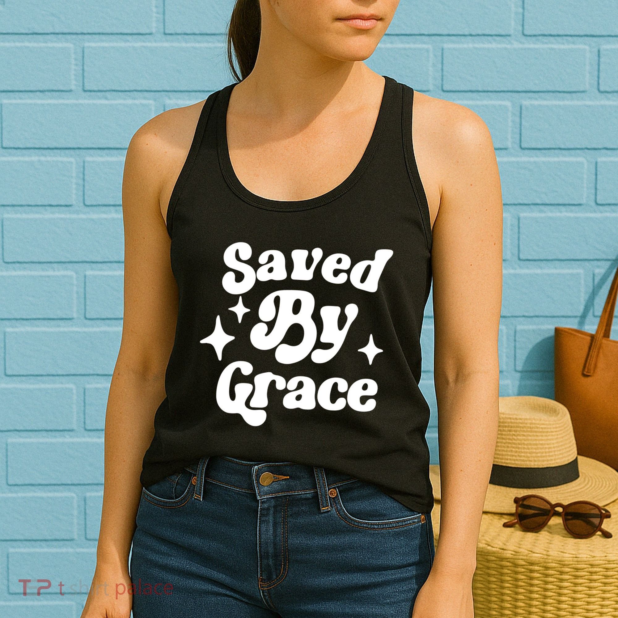 Saved By Grace Motivational Christian Retro Women's Tank Top