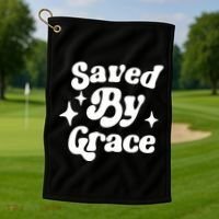 Saved By Grace Motivational Christian Retro Golf Towel thumb 1