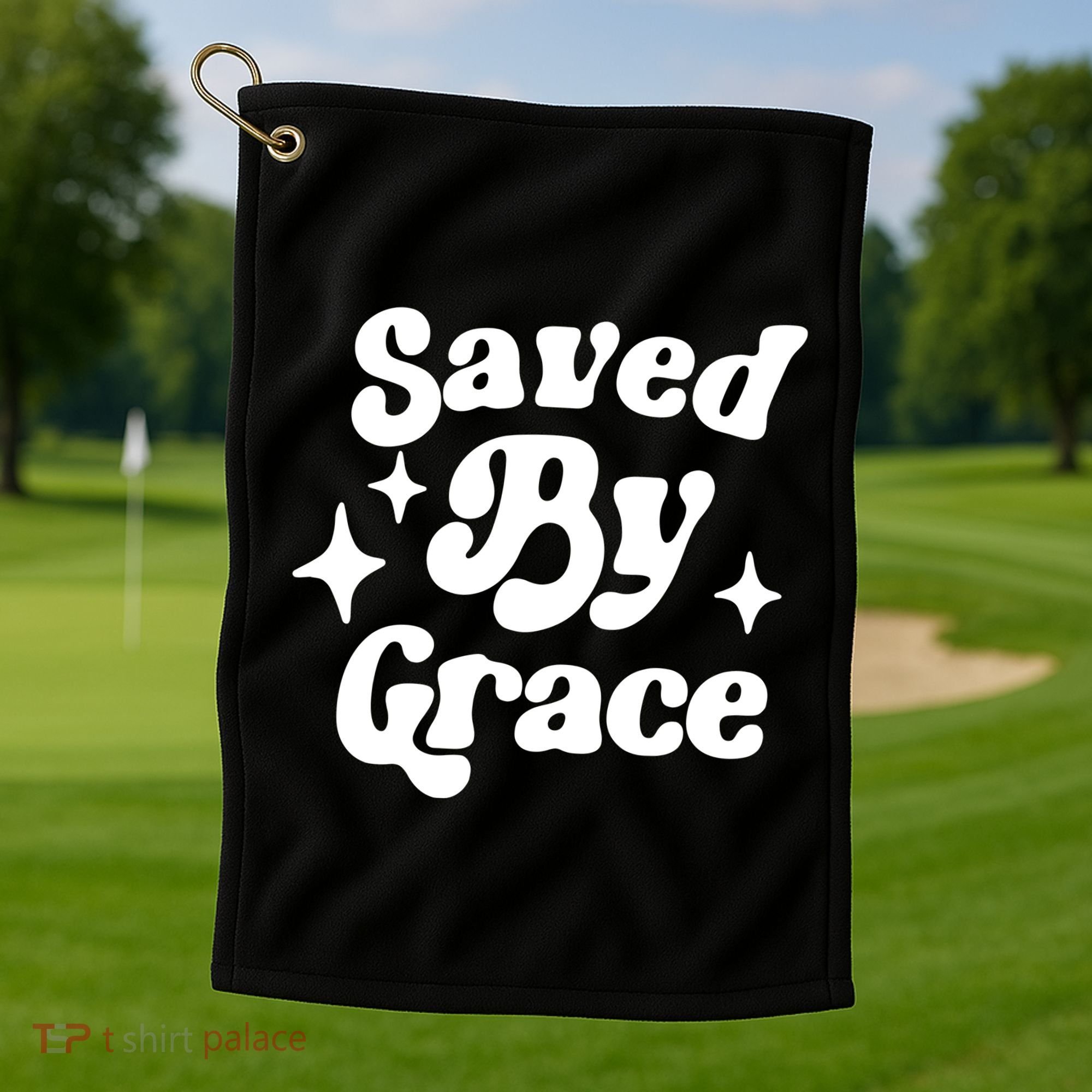 Saved By Grace Motivational Christian Retro Golf Towel