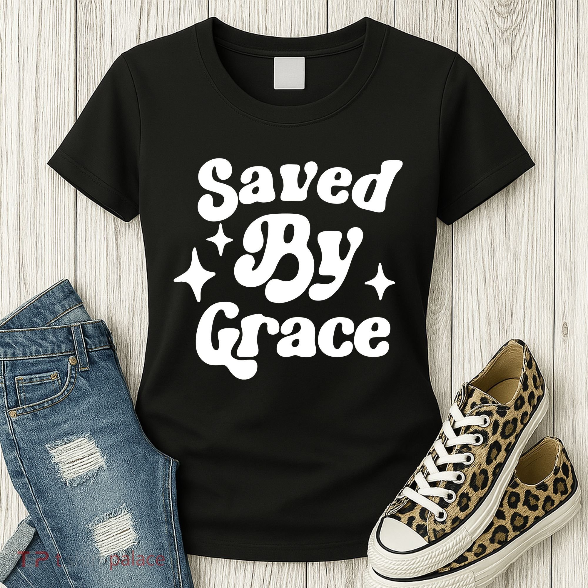 Saved By Grace Motivational Christian Retro Women's T-Shirt