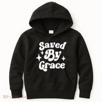 Saved By Grace Motivational Christian Retro Kids Hoodie thumb 0