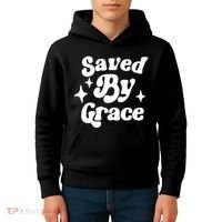 Saved By Grace Motivational Christian Retro Kids Hoodie thumb 4