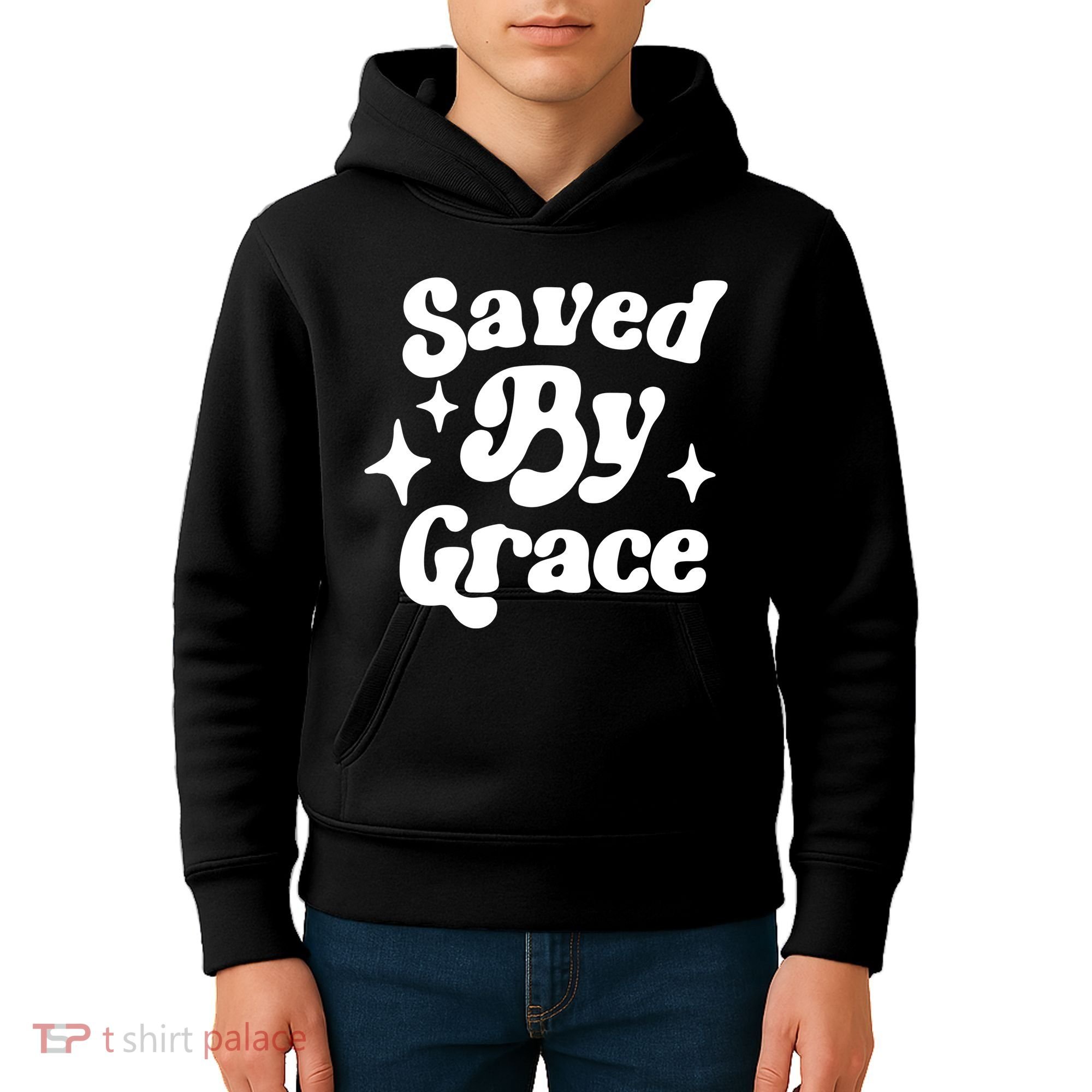Saved By Grace Motivational Christian Retro Kids Hoodie