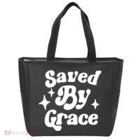 Saved By Grace Motivational Christian Retro Tote Bag thumb 0