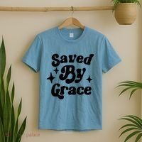 Saved By Grace Motivational Christian Retro T-Shirt thumb 2