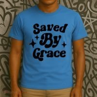 Saved By Grace Motivational Christian Retro T-Shirt thumb 3