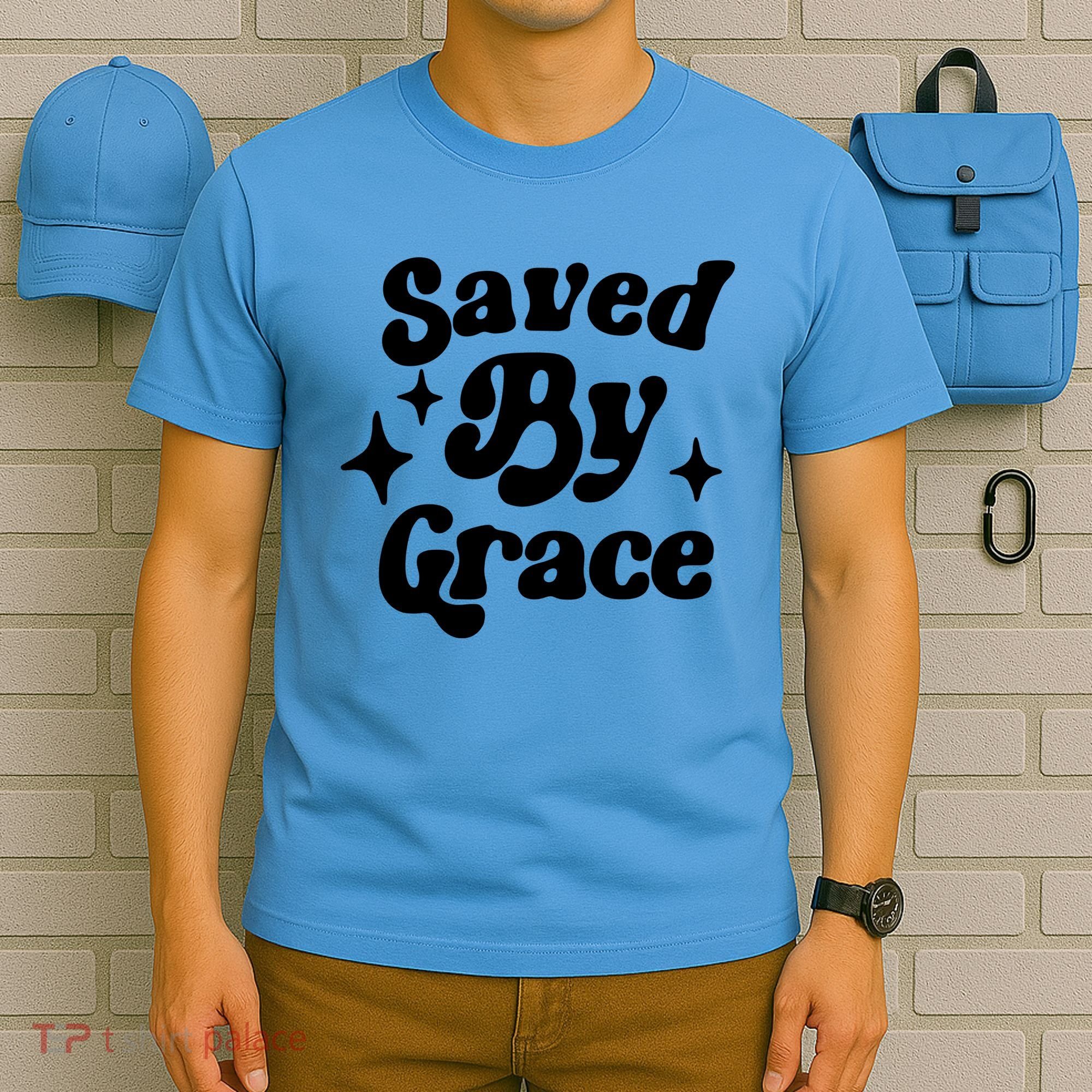 Saved By Grace Motivational Christian Retro T-Shirt