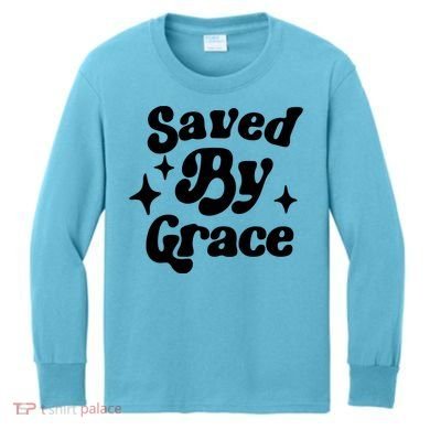 Saved By Grace Motivational Christian Retro Kids Long Sleeve Shirt