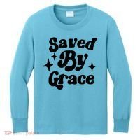 Saved By Grace Motivational Christian Retro Kids Long Sleeve Shirt thumb 0