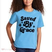 Saved By Grace Motivational Christian Retro Kids T-Shirt thumb 2