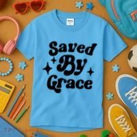 Saved By Grace Motivational Christian Retro Kids T-Shirt thumb 3