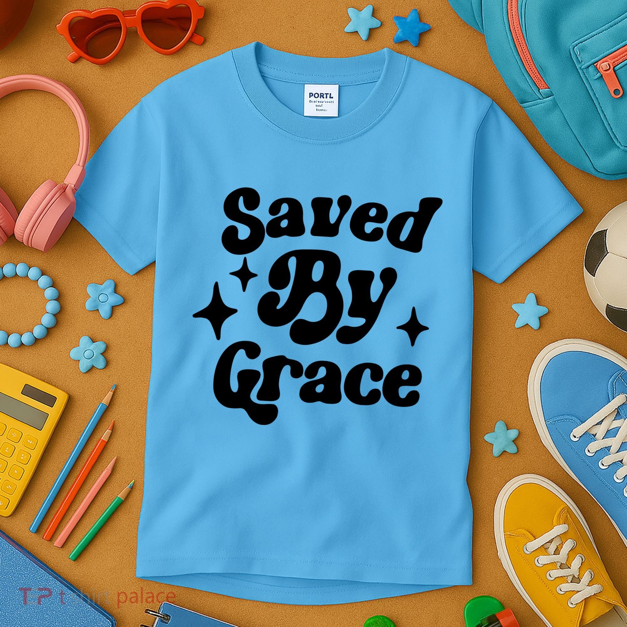 Saved By Grace Motivational Christian Retro Kids T-Shirt