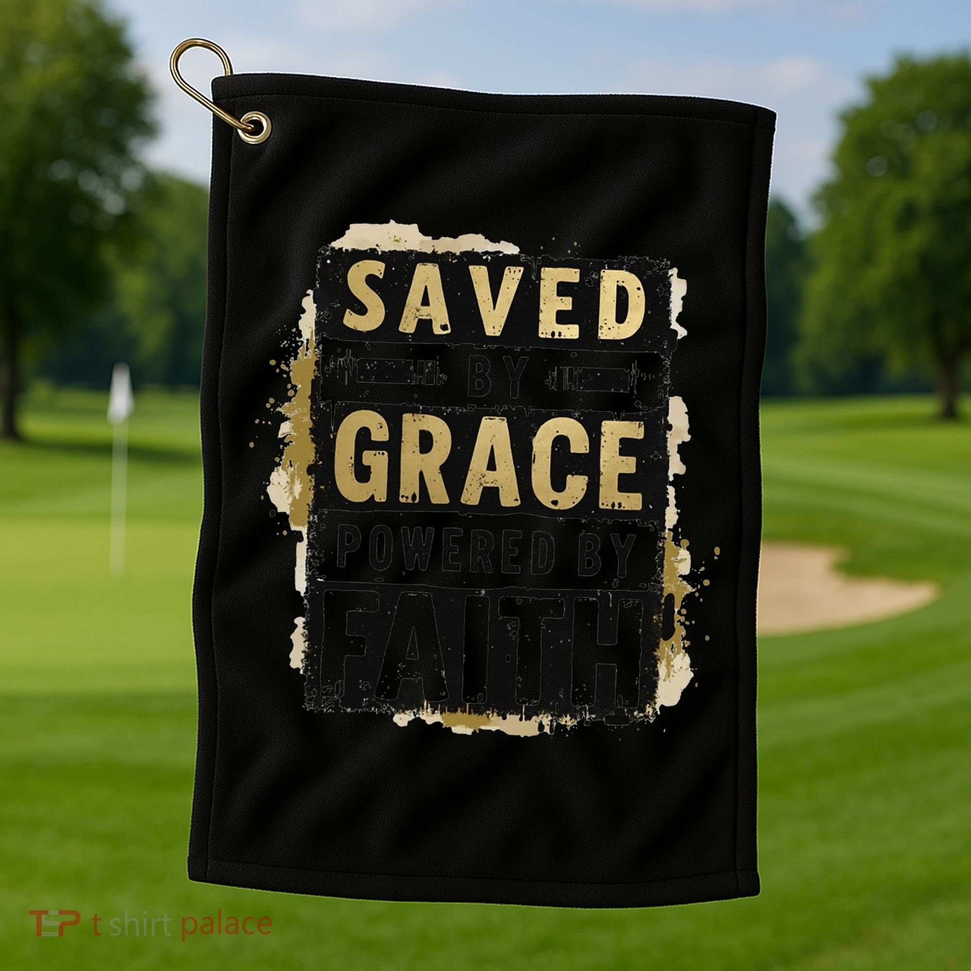 Saved By Grace Powered By Faith Christian Religious Jesus Golf Towel