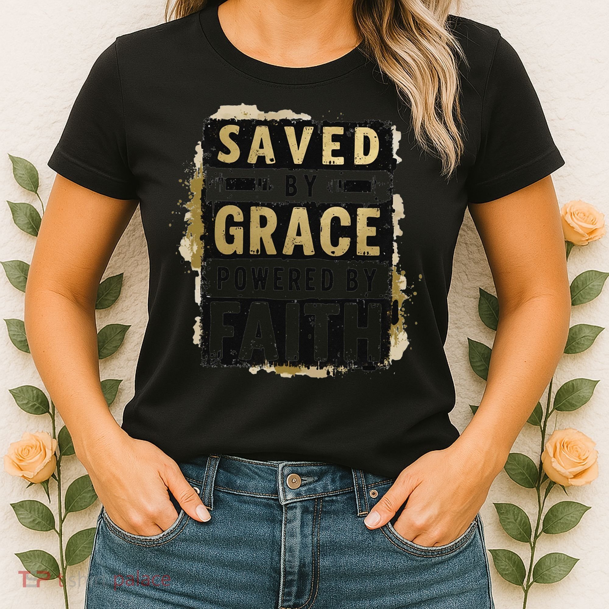 Saved By Grace Powered By Faith Christian Religious Jesus Women's T-Shirt