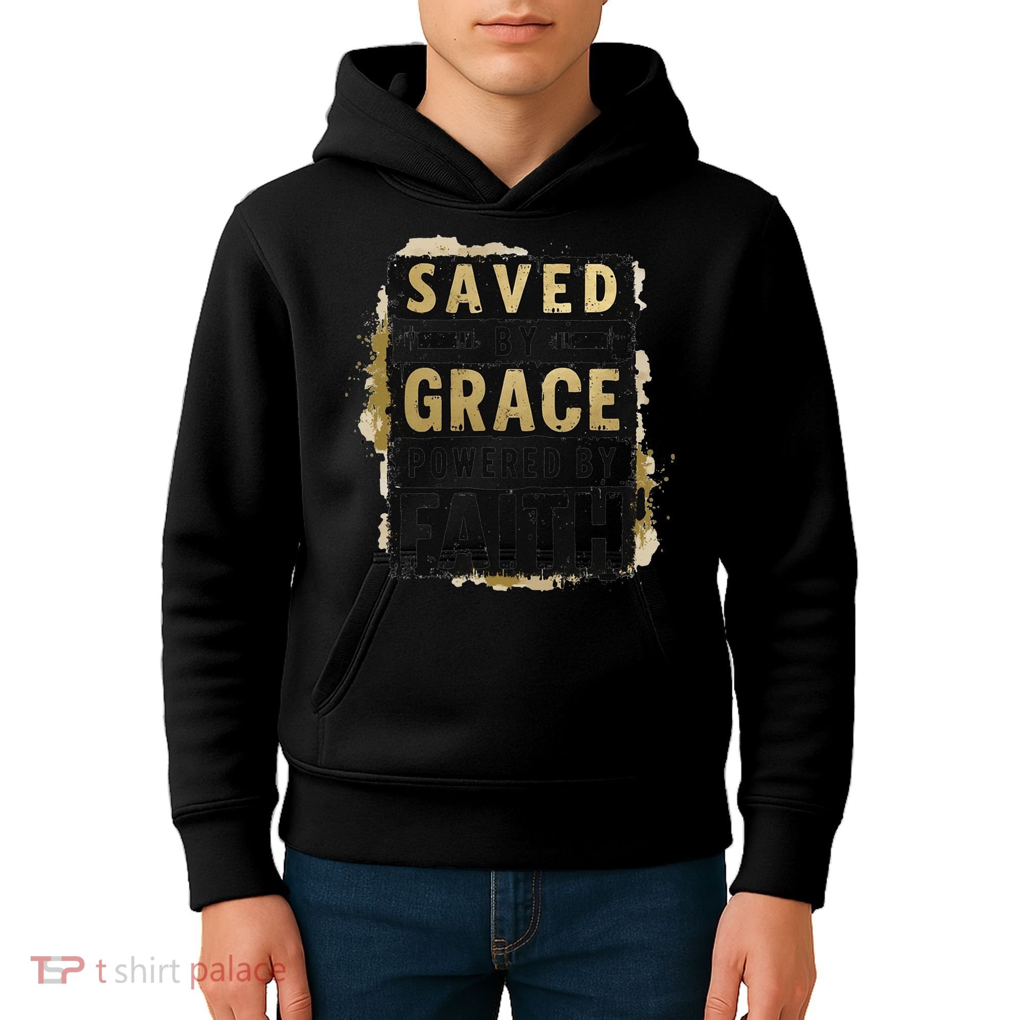 Saved By Grace Powered By Faith Christian Religious Jesus Kids Hoodie