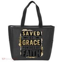 Saved By Grace Powered By Faith Christian Religious Jesus Tote Bag thumb 0