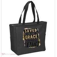 Saved By Grace Powered By Faith Christian Religious Jesus Tote Bag thumb 2