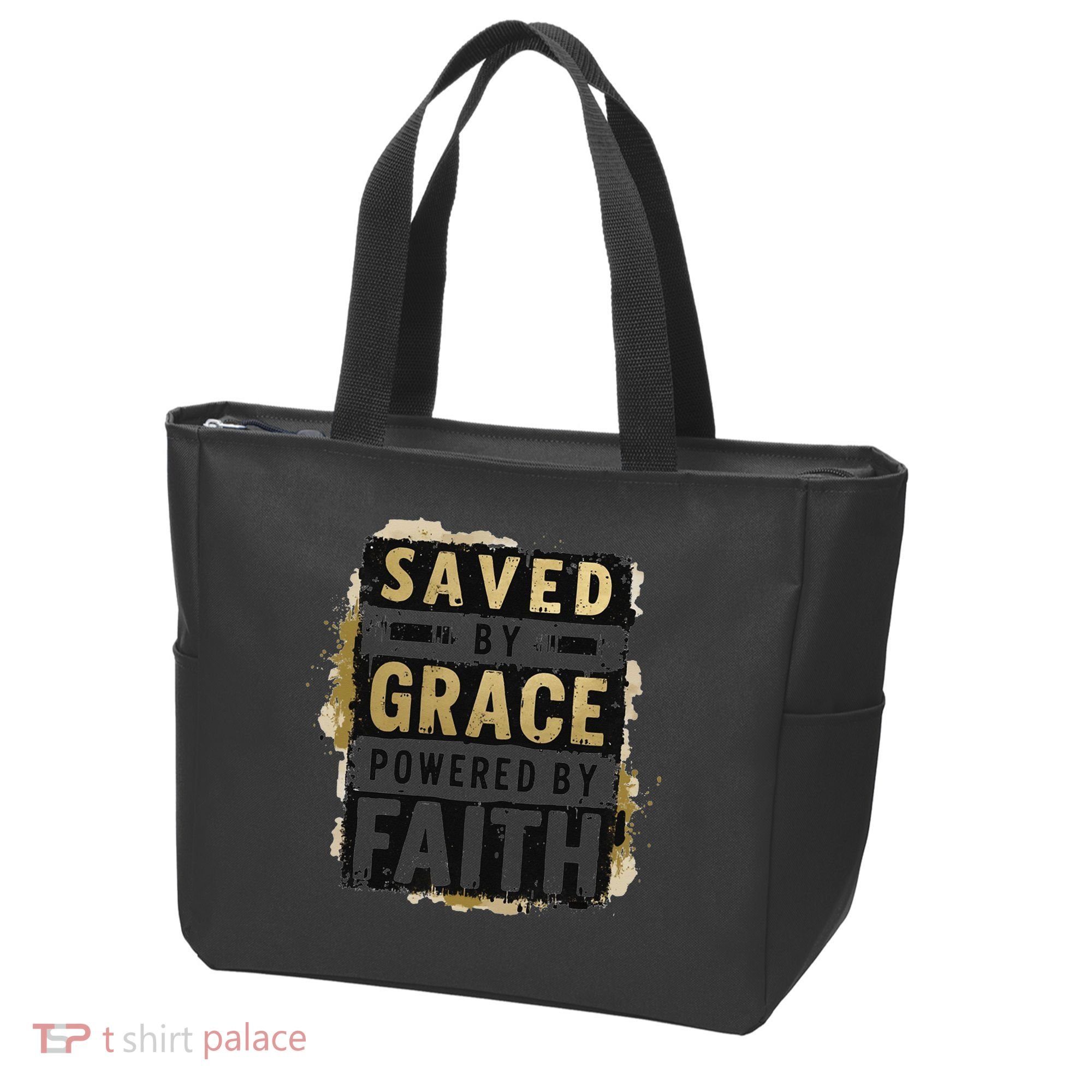 Saved By Grace Powered By Faith Christian Religious Jesus Tote Bag