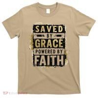 Saved By Grace Powered By Faith Christian Religious Jesus T-Shirt thumb 0