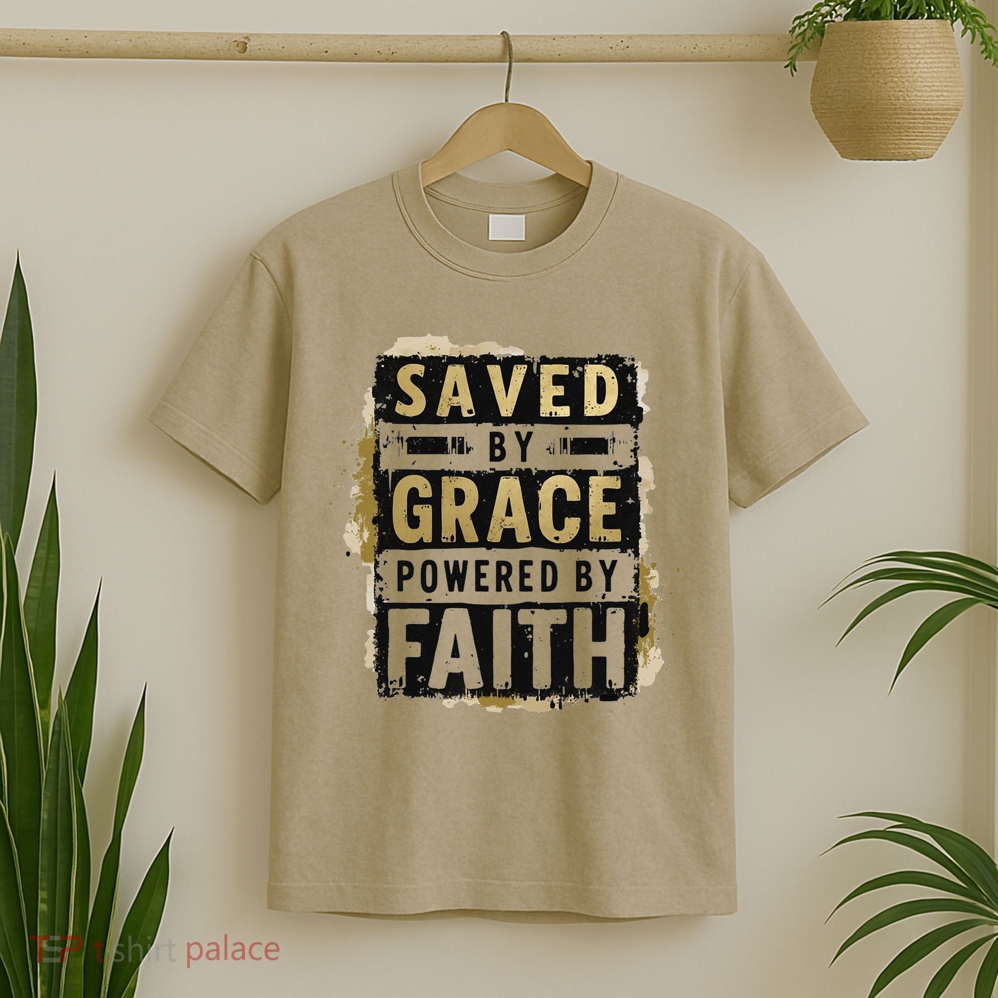 Saved By Grace Powered By Faith Christian Religious Jesus T-Shirt
