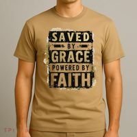 Saved By Grace Powered By Faith Christian Religious Jesus T-Shirt thumb 3