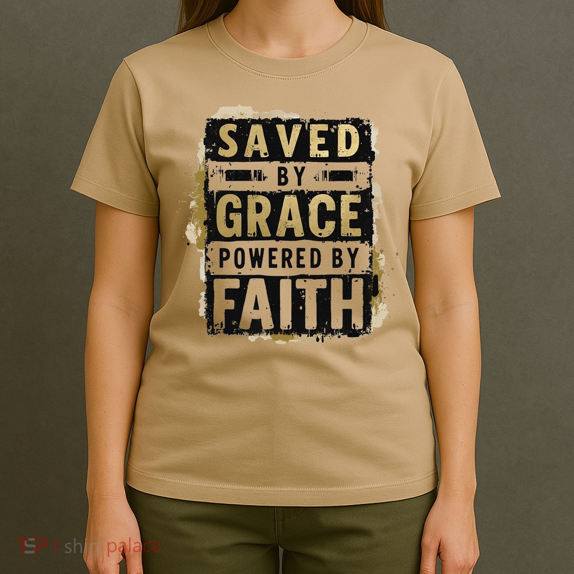 Saved By Grace Powered By Faith Christian Religious Jesus T-Shirt