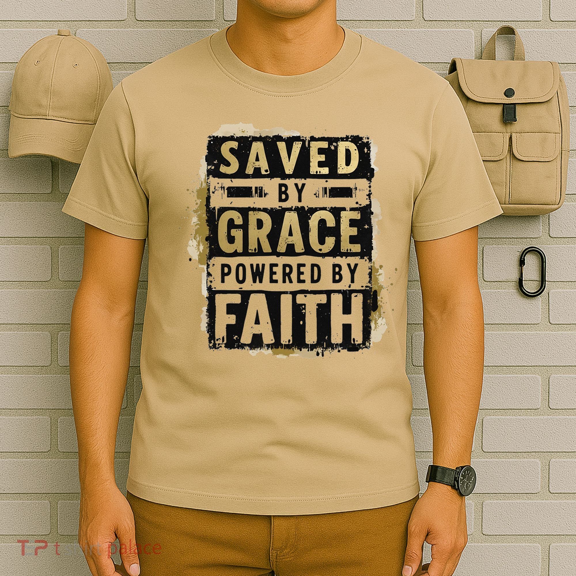 Saved By Grace Powered By Faith Christian Religious Jesus T-Shirt
