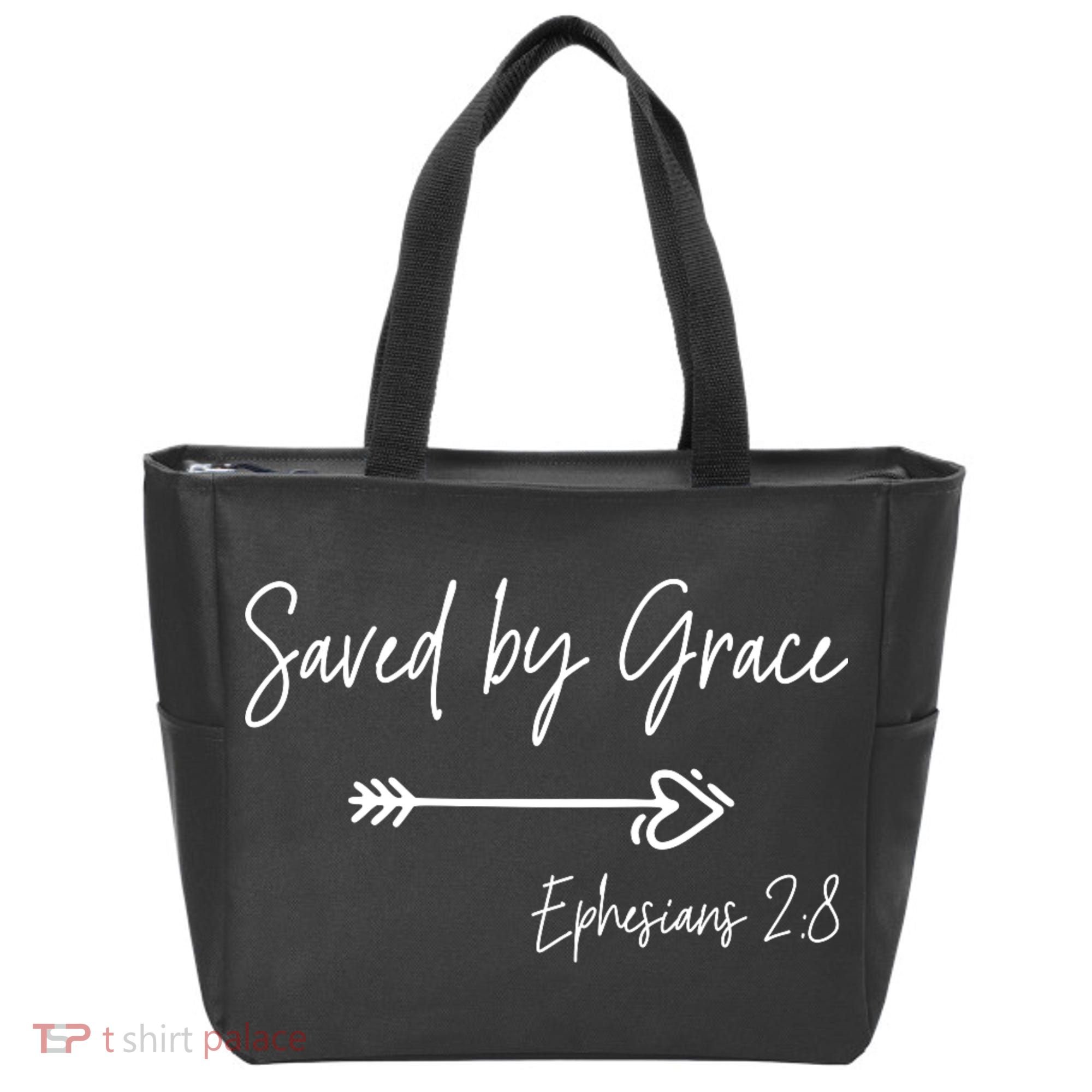 Saved By Grace Ephesians Scripture Christian Bible Verse Tote Bag