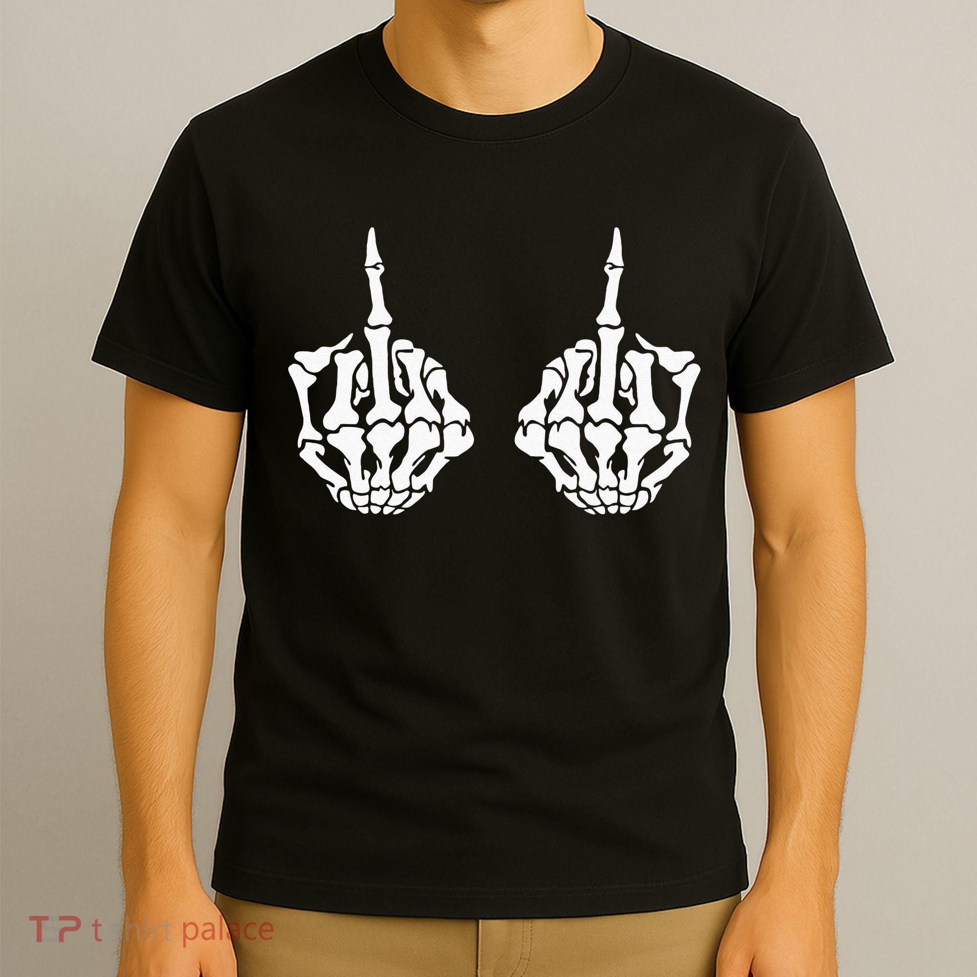 Skeleton Bones Hands Middle Finger Rude Funny Sarcastic T-Shirt
