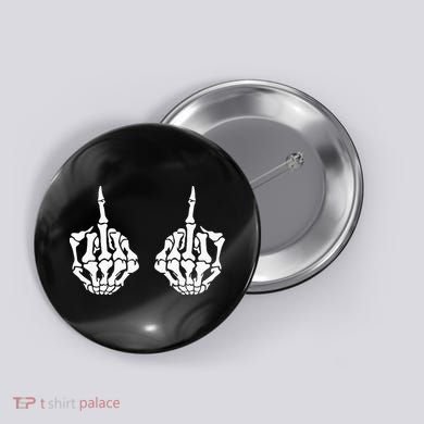 Skeleton Bones Hands Middle Finger Rude Funny Sarcastic Button