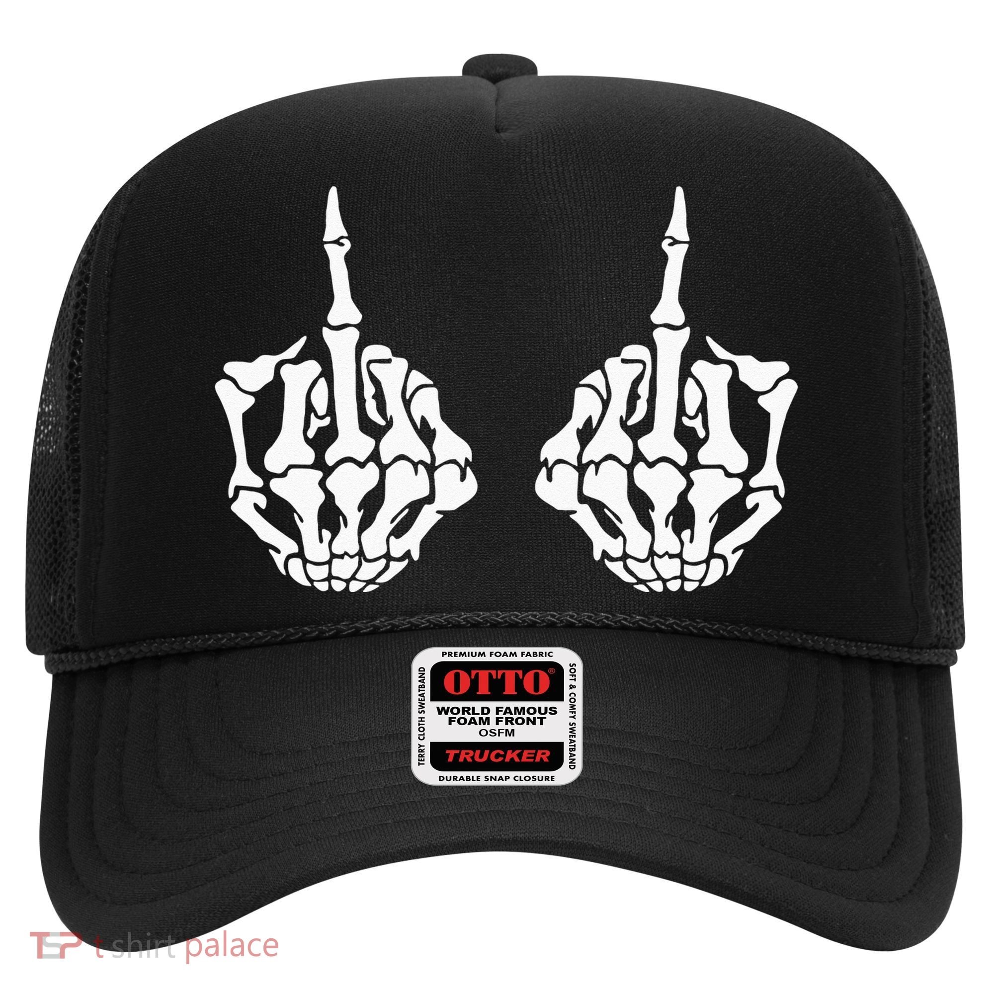 Skeleton Bones Hands Middle Finger Rude Funny Sarcastic Hat