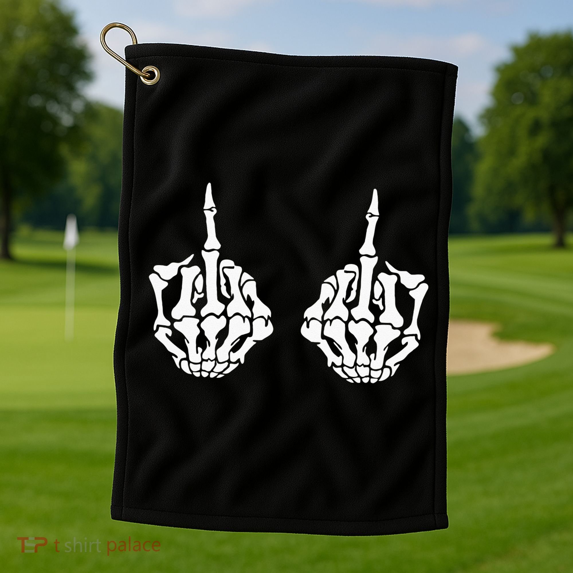 Skeleton Bones Hands Middle Finger Rude Funny Sarcastic Golf Towel