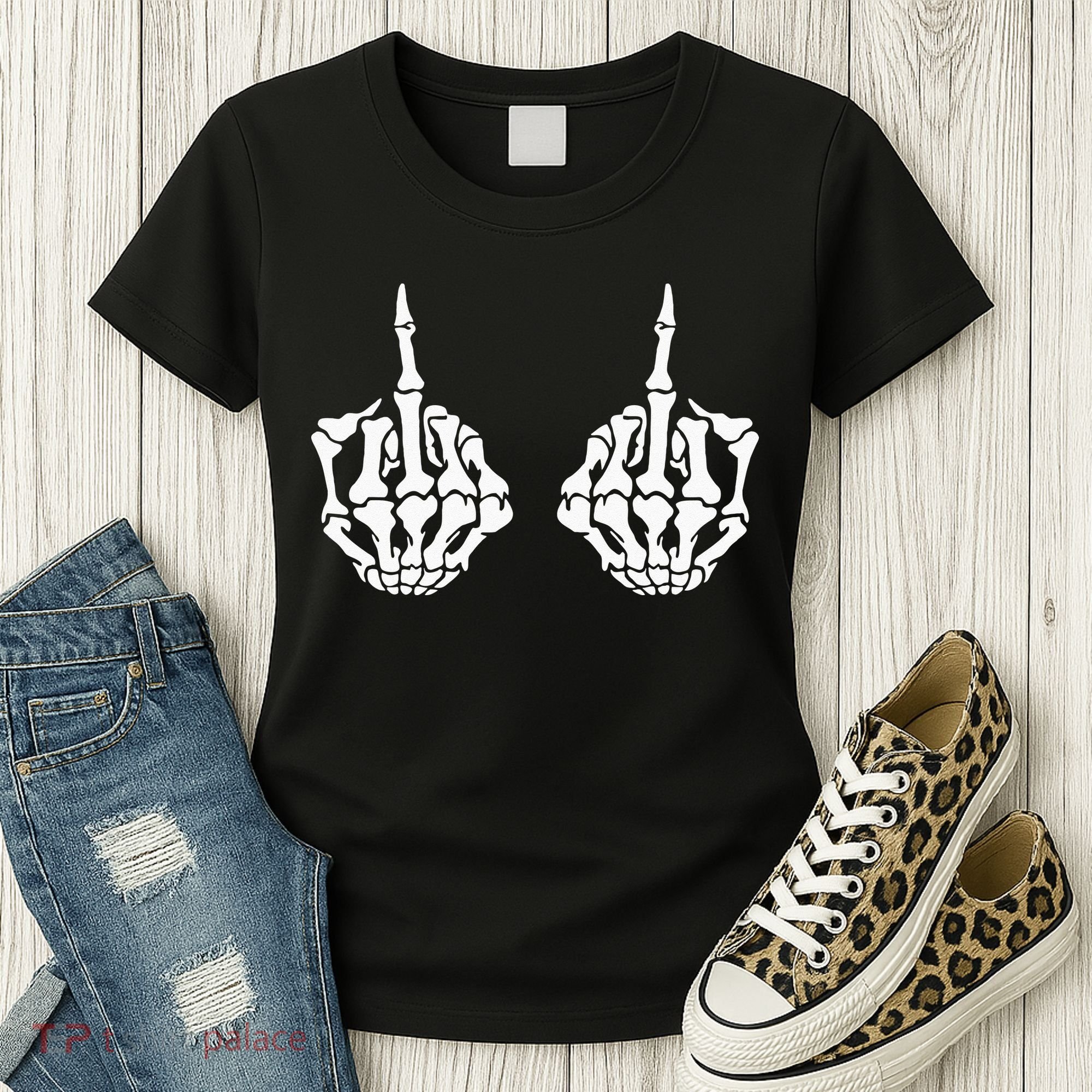 Skeleton Bones Hands Middle Finger Rude Funny Sarcastic Women's T-Shirt