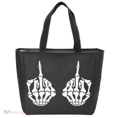 Skeleton Bones Hands Middle Finger Rude Funny Sarcastic Tote Bag