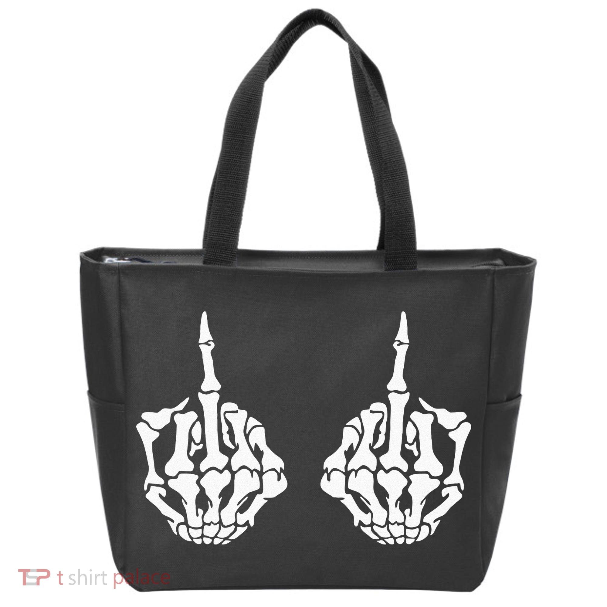 Skeleton Bones Hands Middle Finger Rude Funny Sarcastic Tote Bag