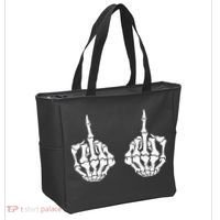 Skeleton Bones Hands Middle Finger Rude Funny Sarcastic Tote Bag thumb 2