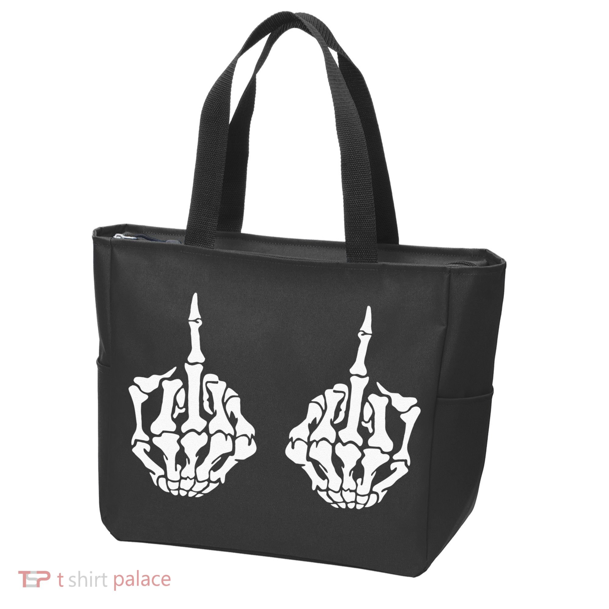 Skeleton Bones Hands Middle Finger Rude Funny Sarcastic Tote Bag