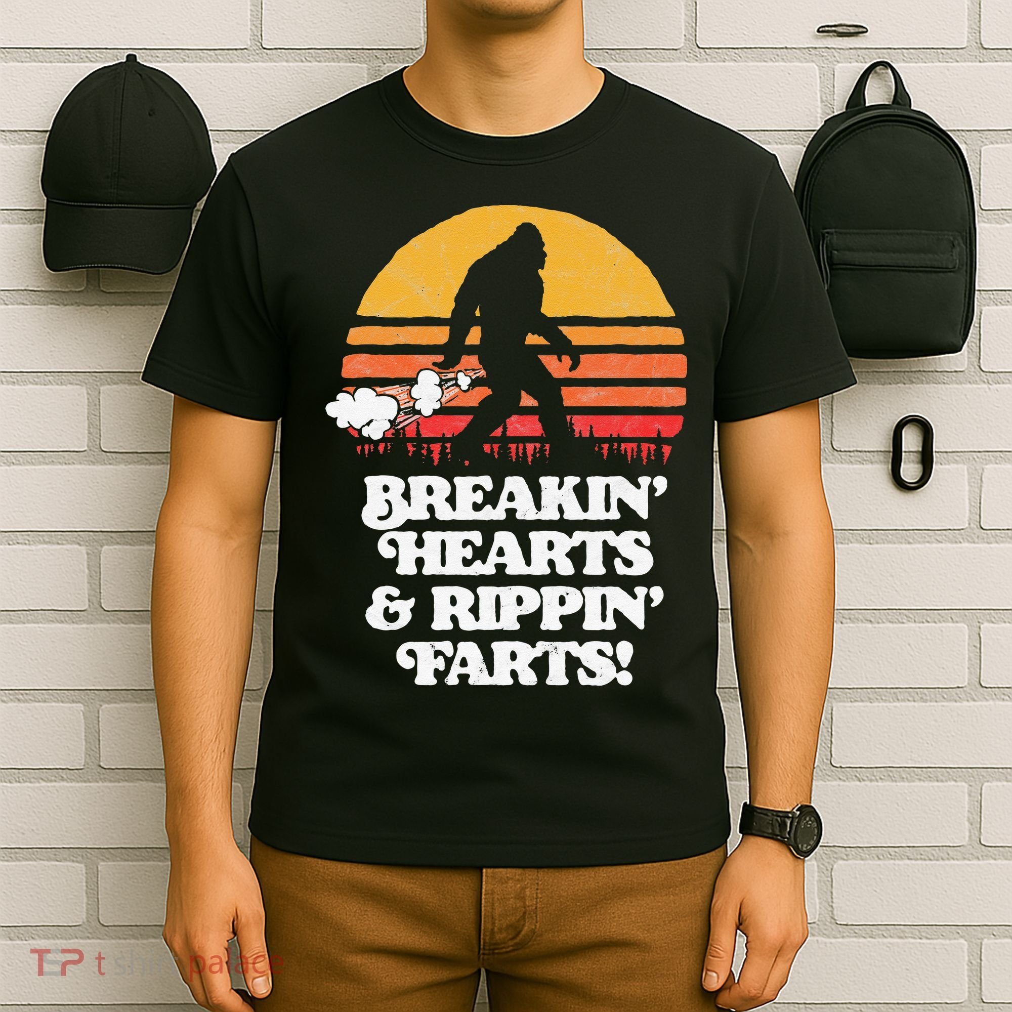 Sasquatch Breakin Hearts & Rippin Farts! Funny Bigfoot Sun T-Shirt