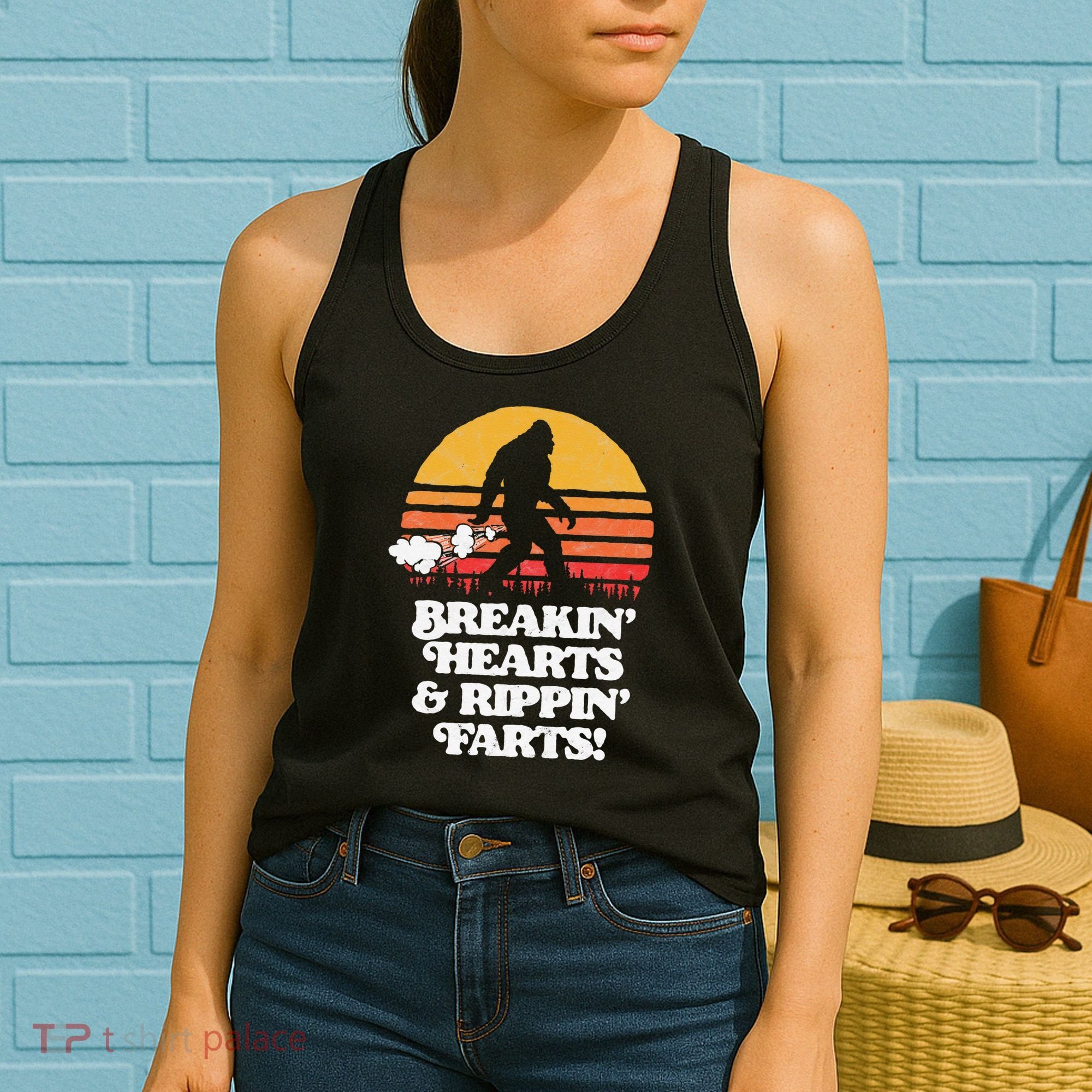 Sasquatch Breakin Hearts & Rippin Farts! Funny Bigfoot Sun Women's Tank Top